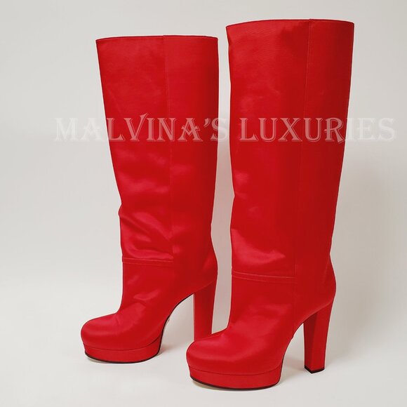 GUCCI BOOTS RED RIBBED FABRIC PLATFORM TALL BRITNEY sz 39.5 / 9.5 US - Picture 9 of 16